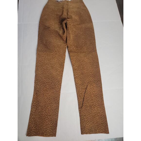 Milwaukee Leopard Print 100% Leather Pants Women Size 8 Straight Leg High Rise - Picture 10 of 12